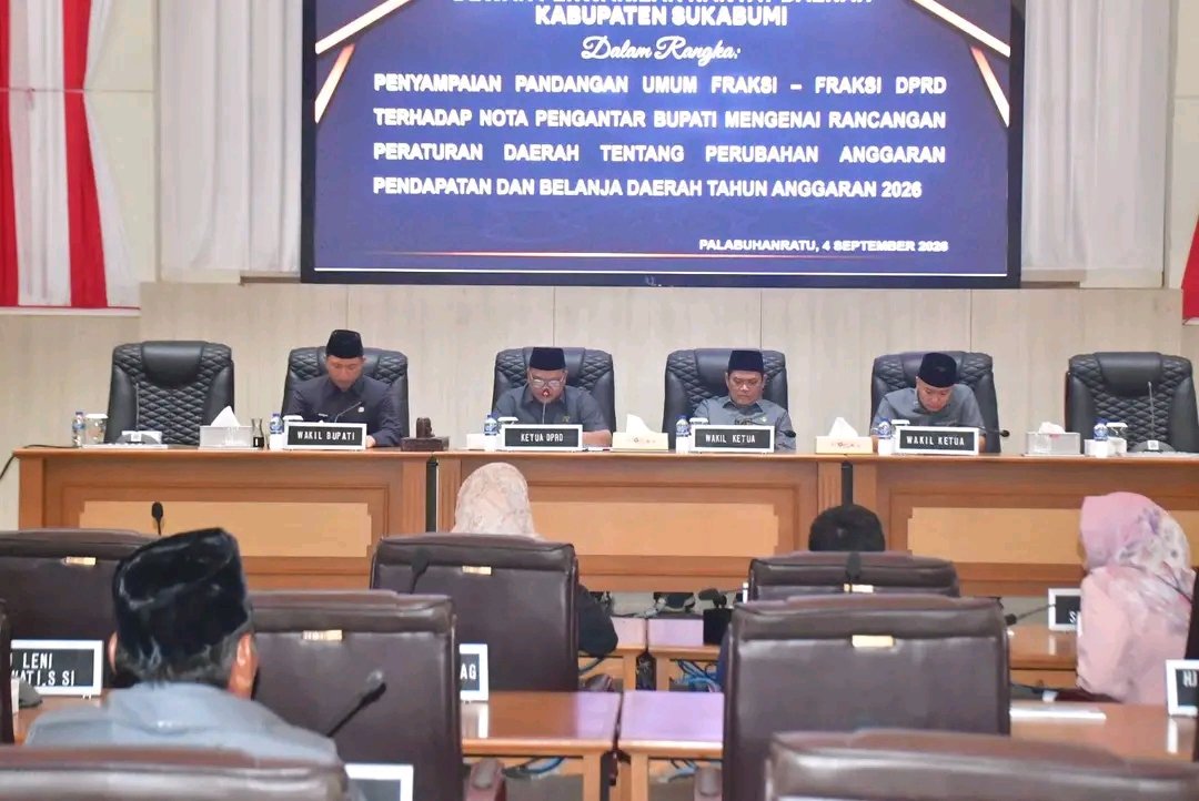 DPRD Kabupaten Sukabumi menggelar paripurna untuk mendengarkan pandangan umum tujuh fraksi atas Raperda Perubahan APBD 2026. (fb) Pemerintah kabupaten Sukabumi)
