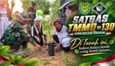 Satgas TMMD ke-130 Kodim 0622 Sukabumi menanam sayuran dan membagikan bibit kepada warga Desa Mekarjaya untuk memperkuat ketahanan pangan keluarga.